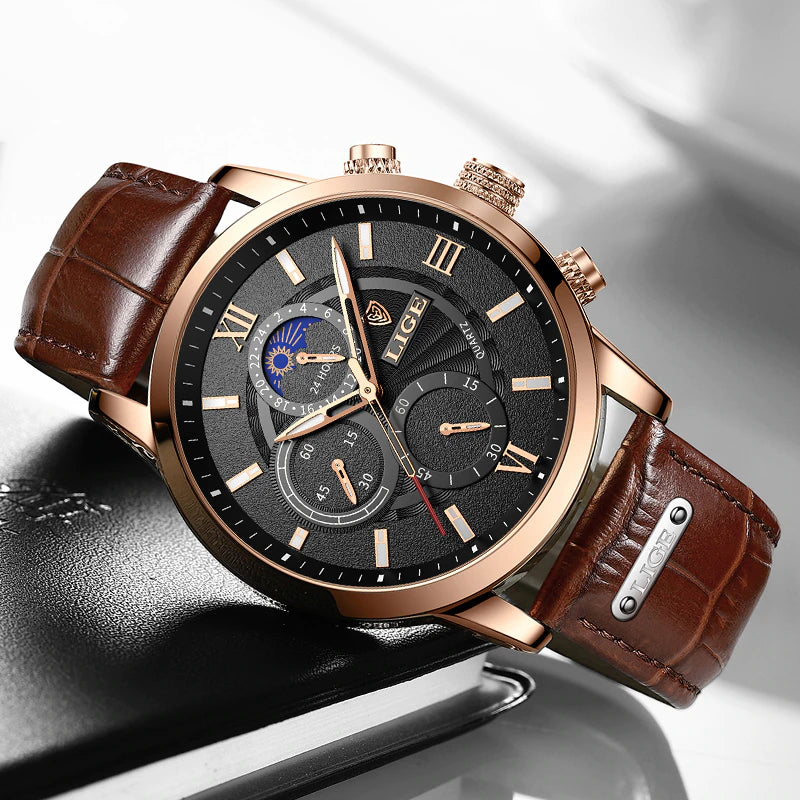 New LIGE Men'S Watches Top Brand Luxury Men Wrist Watch Man Leather Quartz Watch Sports Waterproof Male Clock Relogio Masculino