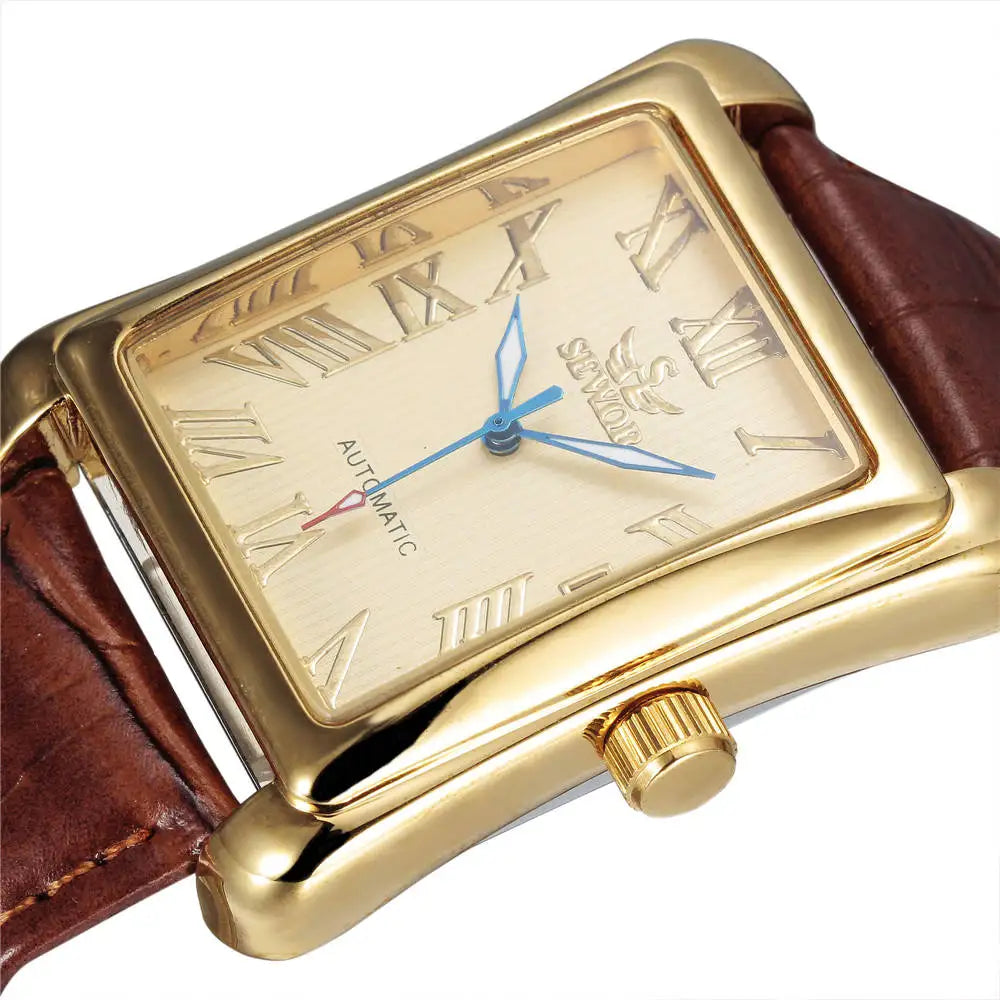 SEWOR Watch Fashion Rectangle Watches Men Gold Automatic Mechanical Wristwatches Men Luxury Business Watch Relogio Masculino
