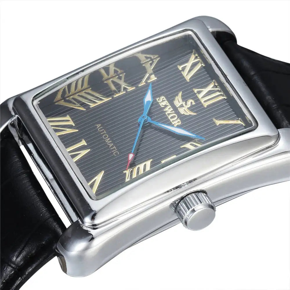 SEWOR Watch Fashion Rectangle Watches Men Gold Automatic Mechanical Wristwatches Men Luxury Business Watch Relogio Masculino