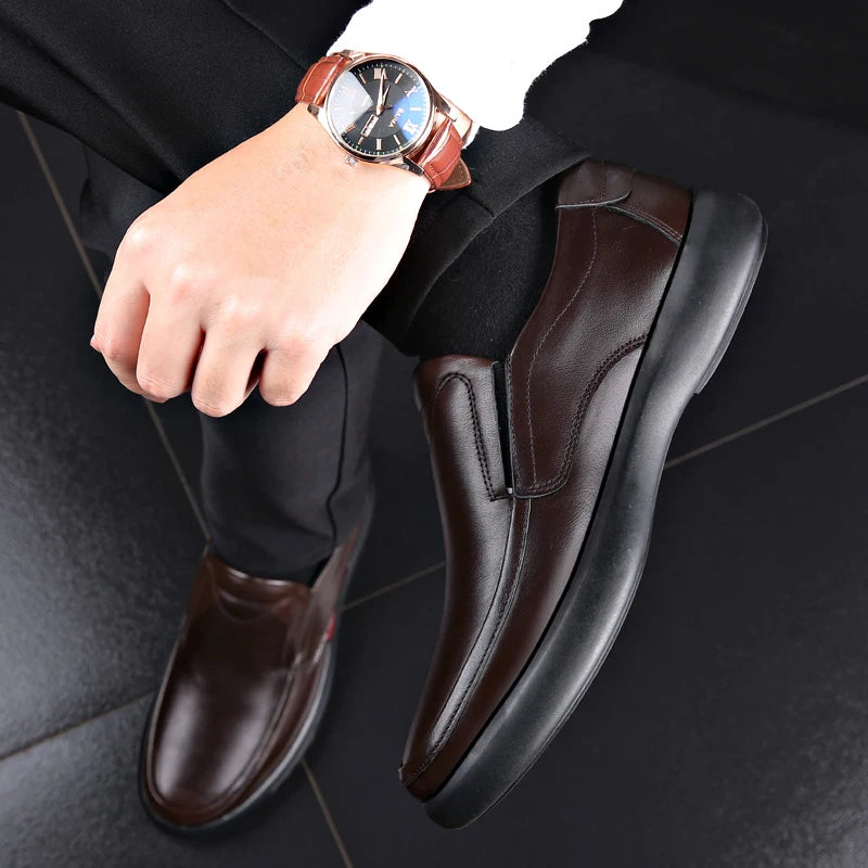 2025 Men'S Genuine Leather+Microfiber Leathe Shoes 38-46 Soft Anti-Slip Rubber Loafers Man Casual Leather Shoes