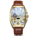 Luxury Automatic Mechanical Watches Men Moon Phase Skeleton Retro Self Winding Wristwatch Male Gold Case Clock Leather Watches