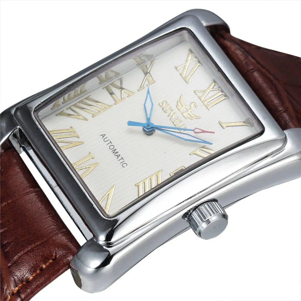 SEWOR Watch Fashion Rectangle Watches Men Gold Automatic Mechanical Wristwatches Men Luxury Business Watch Relogio Masculino