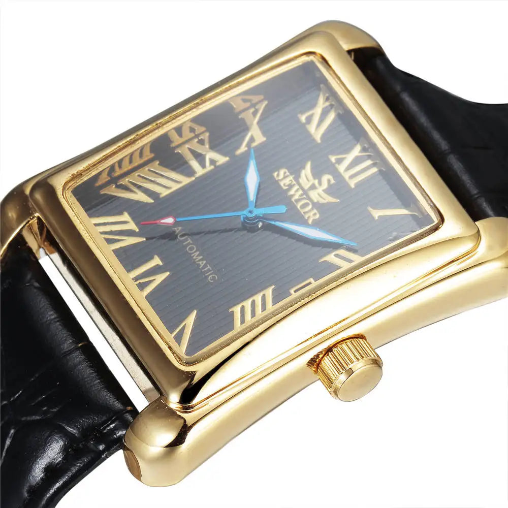 SEWOR Watch Fashion Rectangle Watches Men Gold Automatic Mechanical Wristwatches Men Luxury Business Watch Relogio Masculino