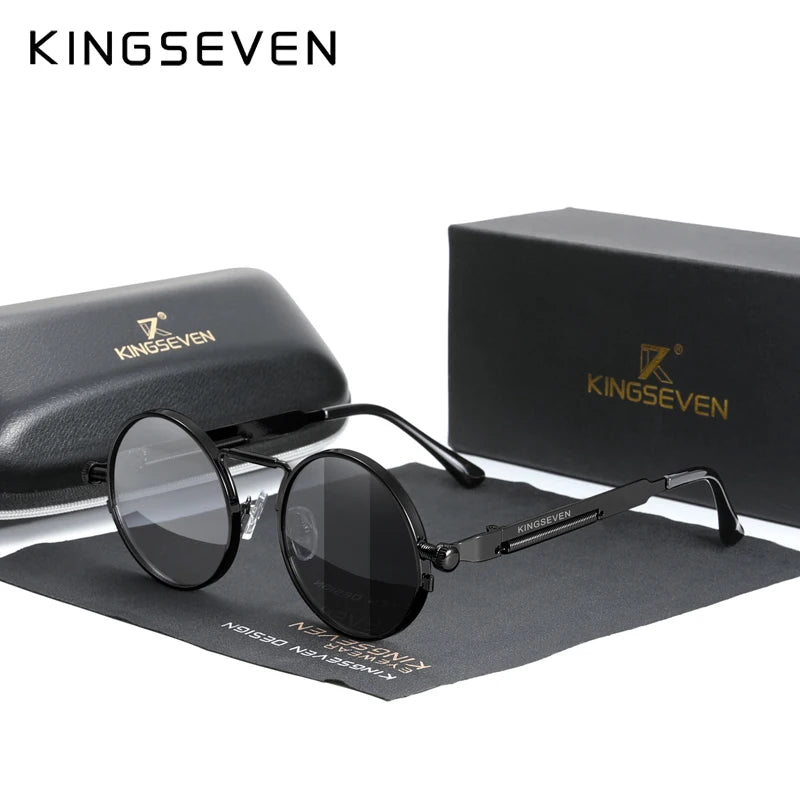 KINGSEVEN High Quality Gothic Steampunk Sunglasses Polarized Men Women Brand Designer Vintage round Metal Frame Sun Glasses