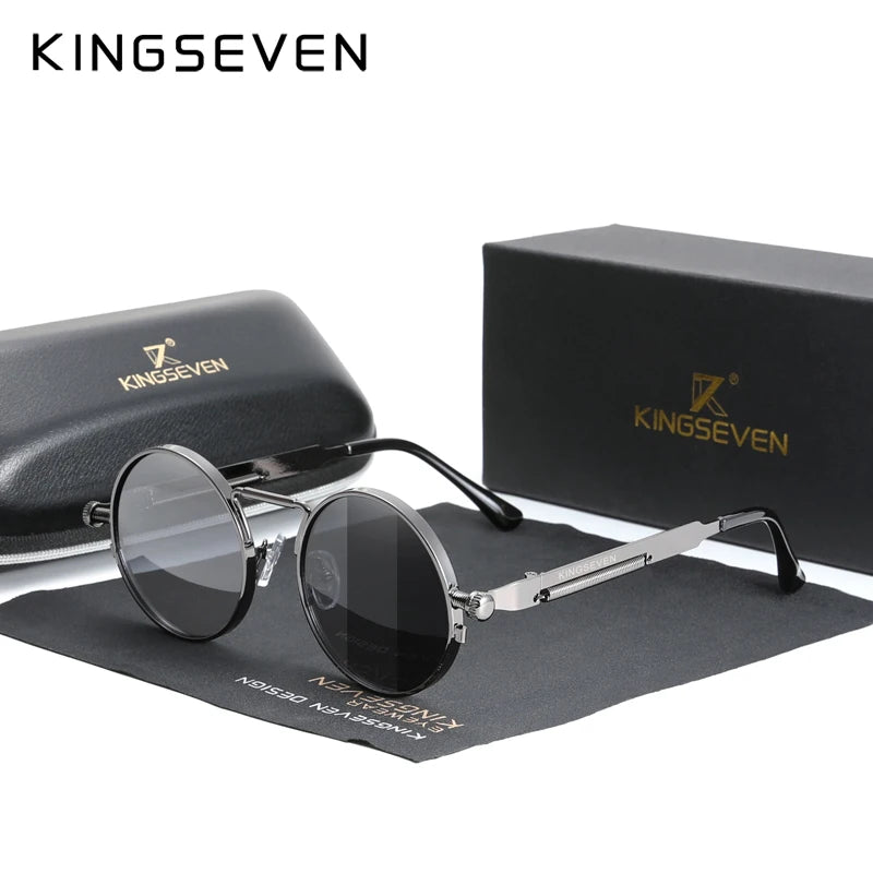 KINGSEVEN High Quality Gothic Steampunk Sunglasses Polarized Men Women Brand Designer Vintage round Metal Frame Sun Glasses