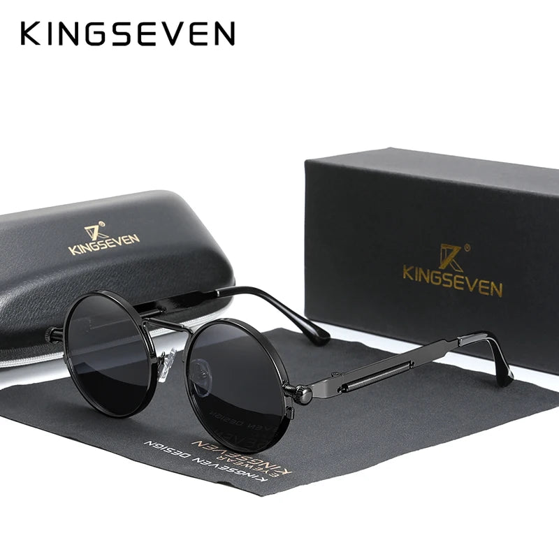 KINGSEVEN High Quality Gothic Steampunk Sunglasses Polarized Men Women Brand Designer Vintage round Metal Frame Sun Glasses