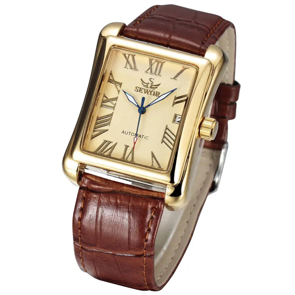 SEWOR Watch Fashion Rectangle Watches Men Gold Automatic Mechanical Wristwatches Men Luxury Business Watch Relogio Masculino