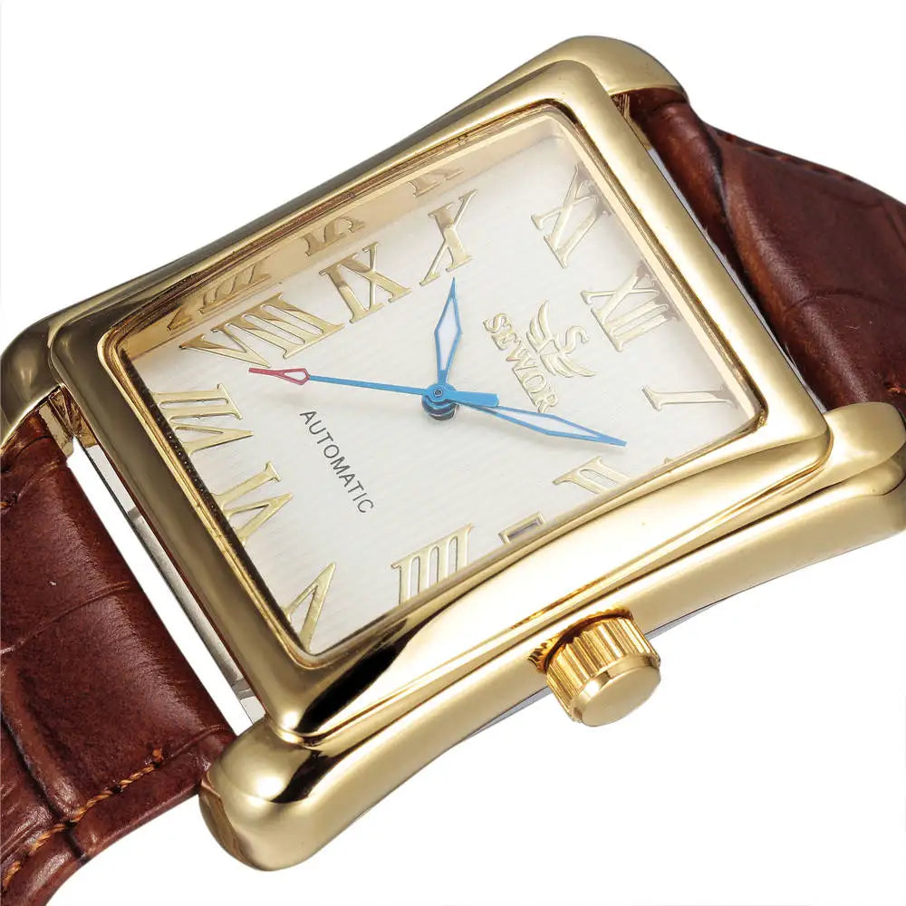 SEWOR Watch Fashion Rectangle Watches Men Gold Automatic Mechanical Wristwatches Men Luxury Business Watch Relogio Masculino