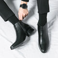 Boots Chelsea Leather Men Ankle Shoes Wedding Formal Man Business Winter Warm Height Increase 5Cm