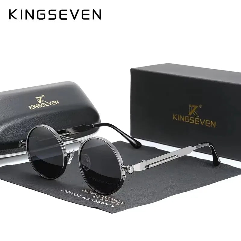 KINGSEVEN High Quality Gothic Steampunk Sunglasses Polarized Men Women Brand Designer Vintage round Metal Frame Sun Glasses