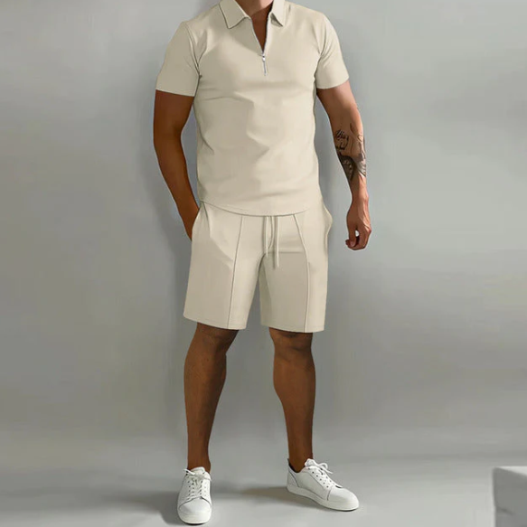 Men'S Zip-Up Shirt and Shorts Set