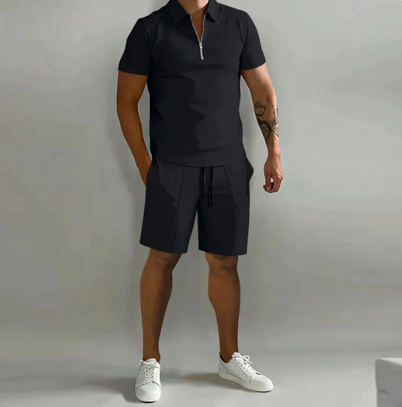 Men'S Zip-Up Shirt and Shorts Set