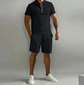 Men'S Zip-Up Shirt and Shorts Set