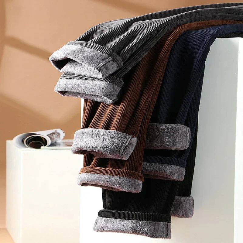 Men'S Fleece Corduroy Trousers Straight Leg Pants