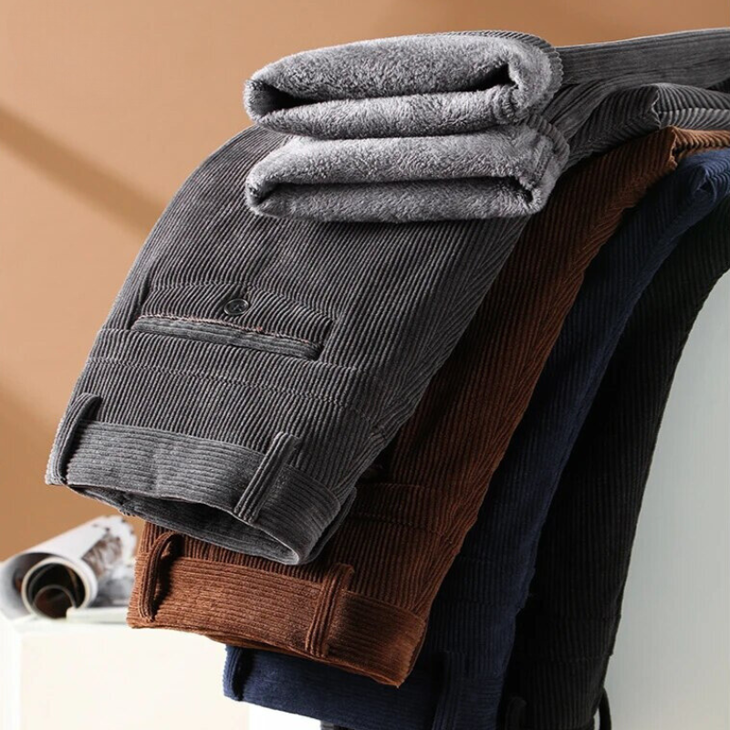 Men'S Fleece Corduroy Trousers Straight Leg Pants