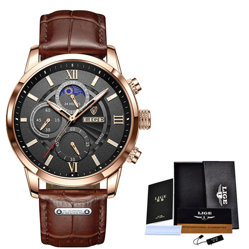New LIGE Men'S Watches Top Brand Luxury Men Wrist Watch Man Leather Quartz Watch Sports Waterproof Male Clock Relogio Masculino