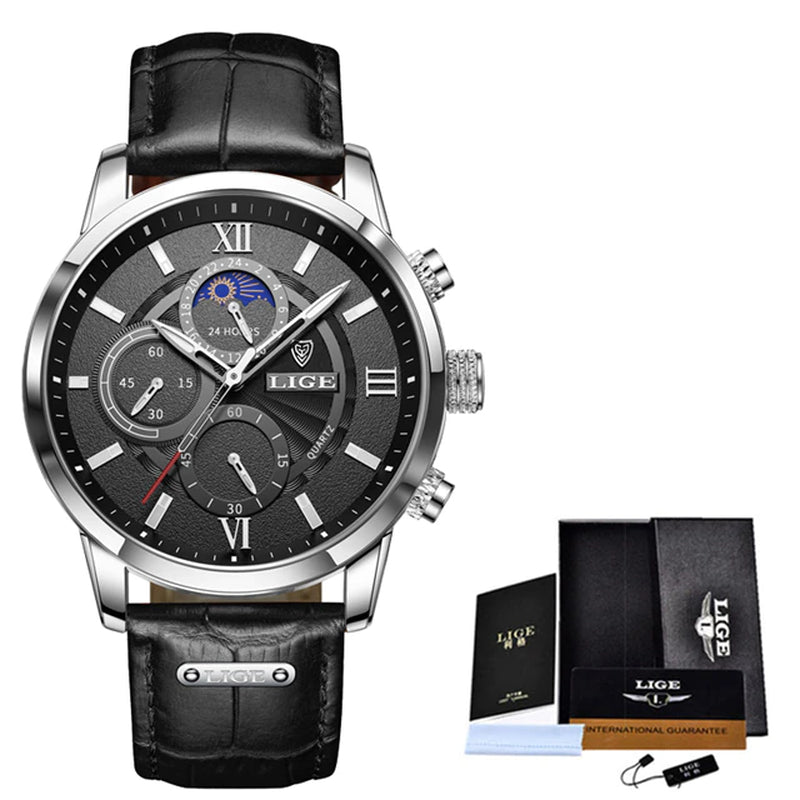 New LIGE Men'S Watches Top Brand Luxury Men Wrist Watch Man Leather Quartz Watch Sports Waterproof Male Clock Relogio Masculino